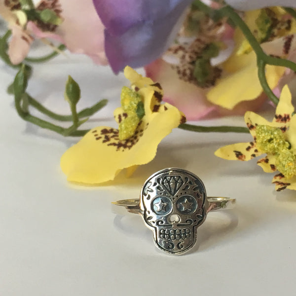 Sterling silver 2025 sugar skull ring