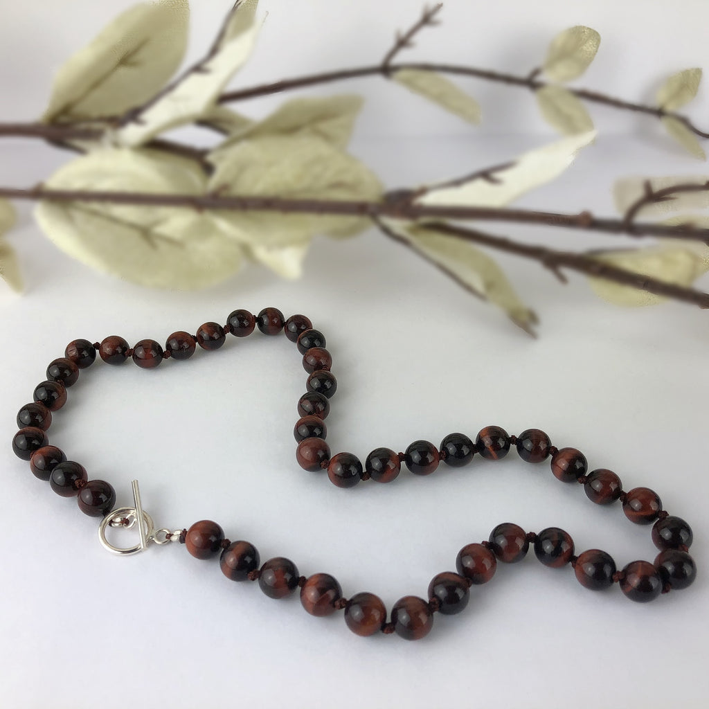Red Tigers Eye Bead Necklace - VNKL227