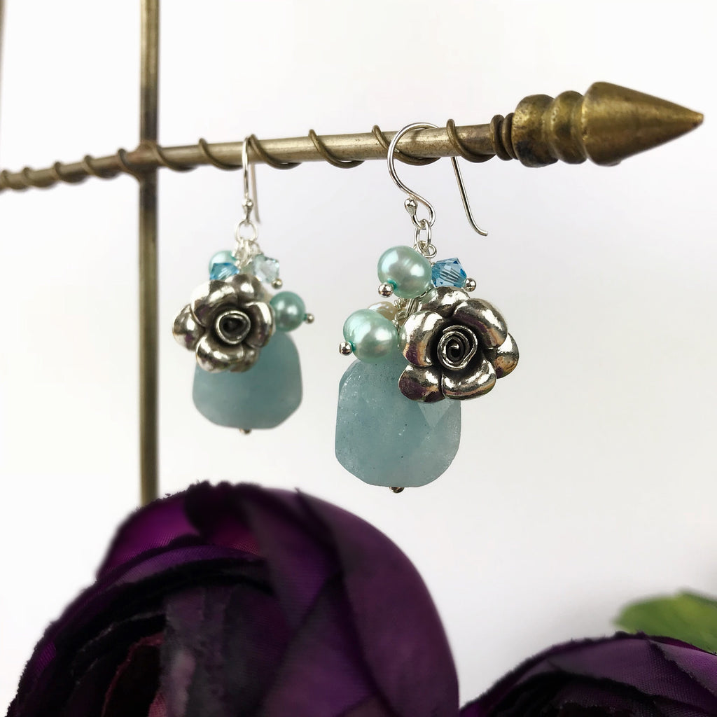 Paradise Rose Earrings (Aqua) Earrings - VE445