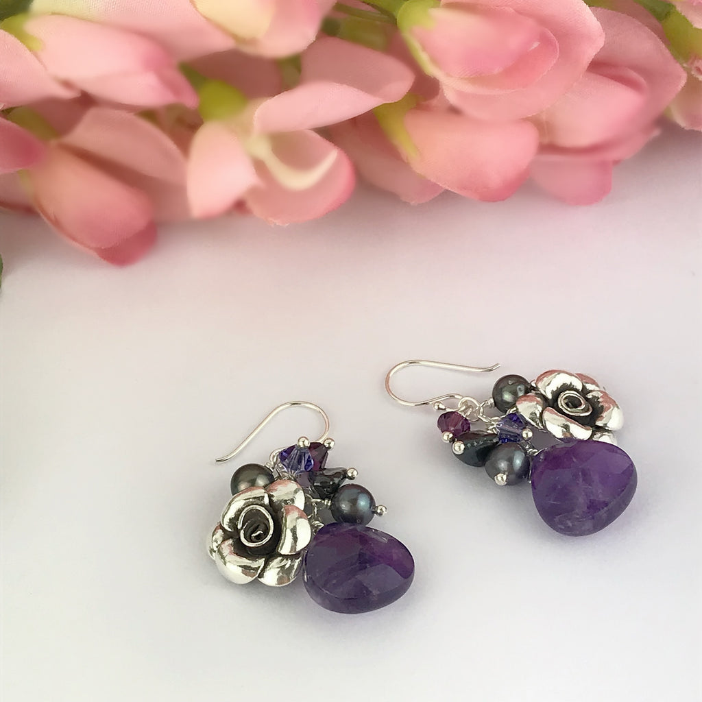 Paradise Rose Earrings (Purple) - VE536