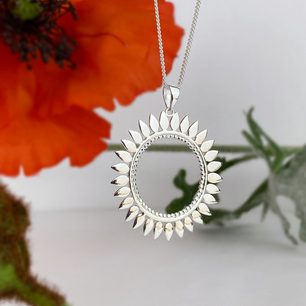 Silver Sunflower Pendant - VP384