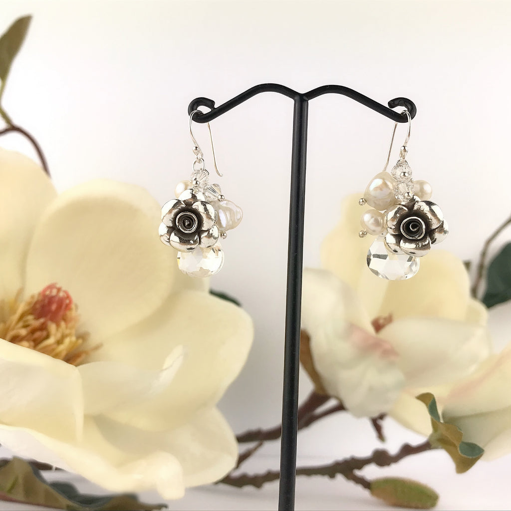 Paradise Rose Earrings (Pearl) - VE567